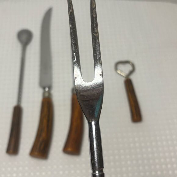 E. Parker & Sons MCM Faux Antler 5 Piece Carving/Bar Set - Picture 6 of 12